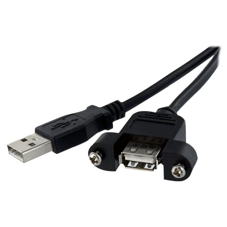 StarTech.com Câble USB 2.0 à montage sur panneau de 30cm - Rallonge USB monté sur goulotte - Cordon USB A vers A - F/M - Noir - Rallonge de câble USB - USB (M) pour USB (F) - USB 2.0 - 30 cm - moulé, vis moletées - noir - pour P/N: UUSBOTG