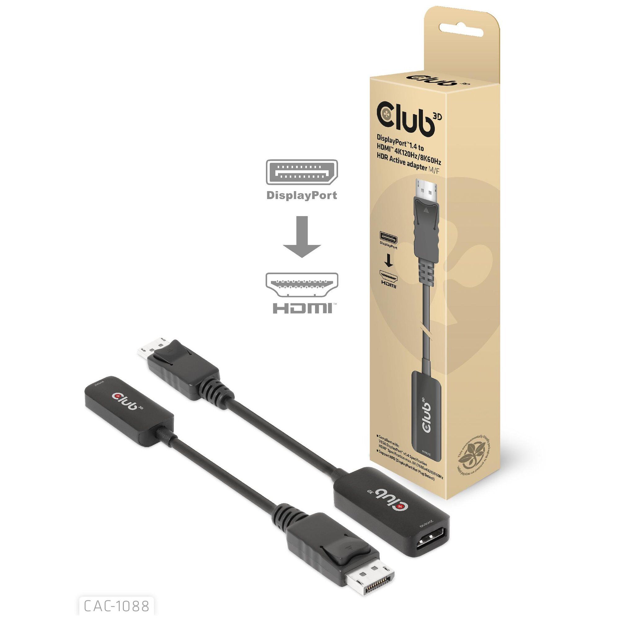 CLUB3D CAC-1088 câble vidéo et adaptateur 0,21 m DisplayPort HDMI Noir