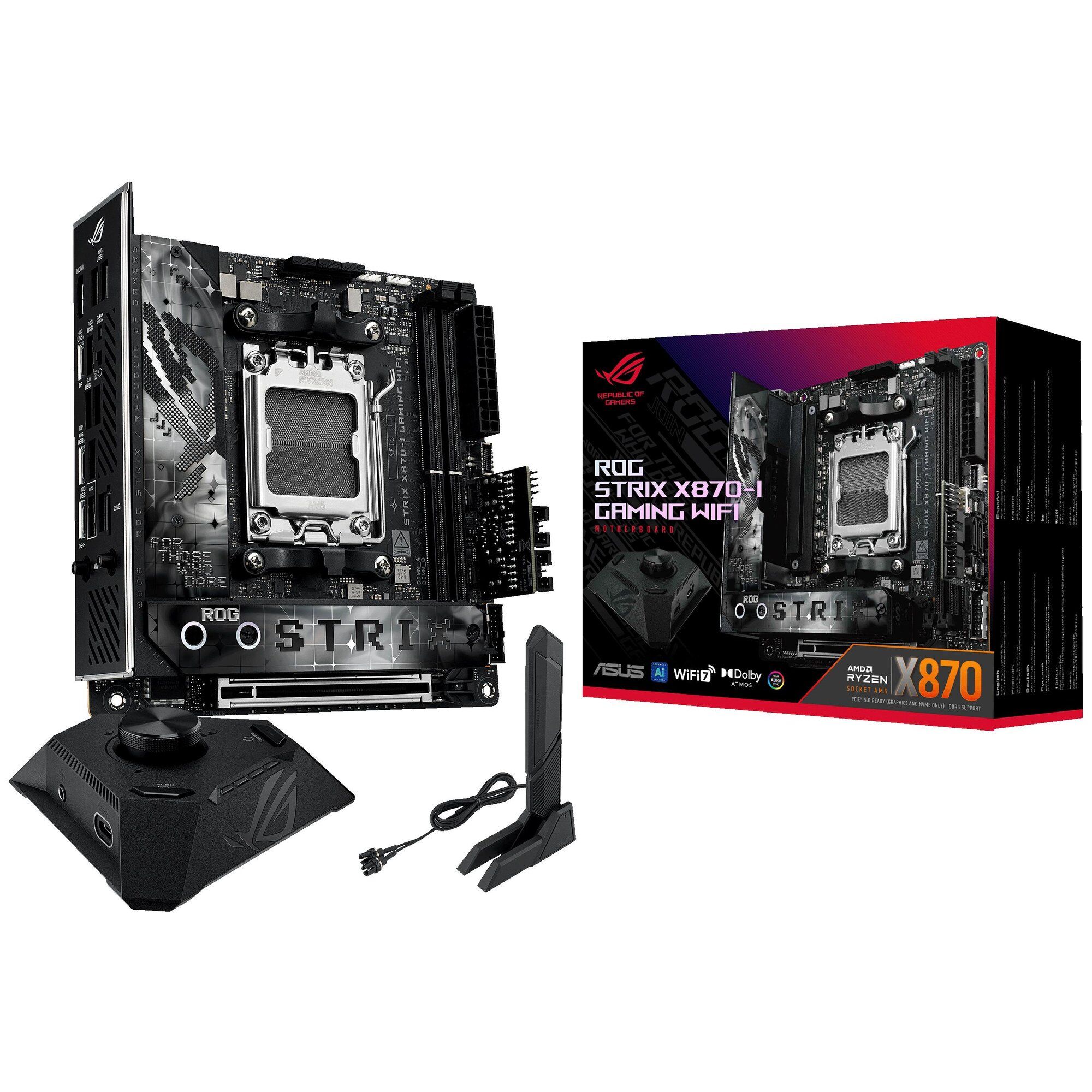 ASUS ROG STRIX X870-I GAMING WIFI - Carte-mère - mini ITX - Socket AM5 - AMD X870 Chipset - USB4, USB 3.2 Gen 2, USB-C 3.2 Gen2, USB 3.2 Gen 1 - Wi-Fi 7, Bluetooth, 2.5 Gigabit LAN - carte graphique embarquée (unité centrale requise) - audio HD...