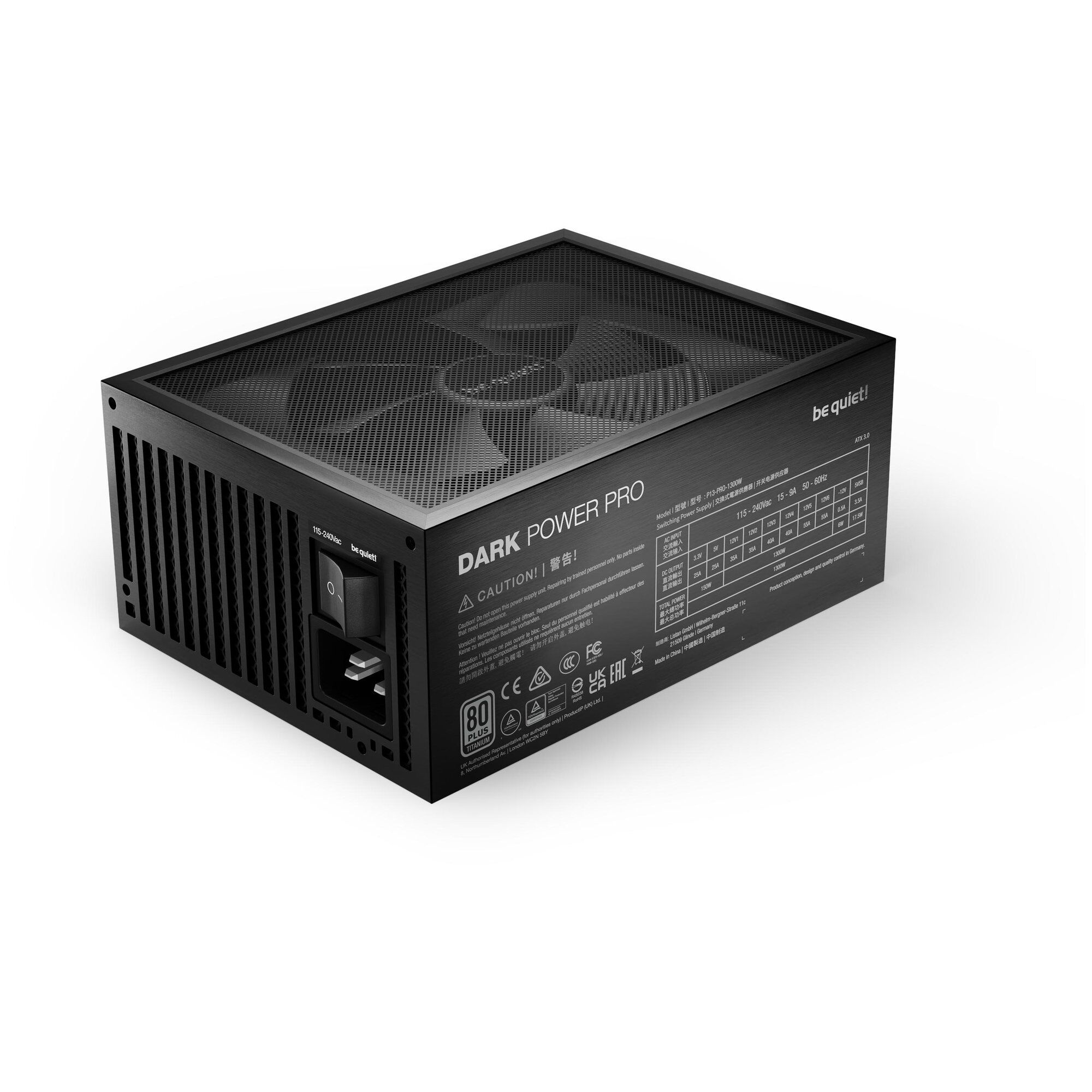 be quiet! Dark Power Pro 13 1300W - Alimentation PC - ATX12V 3.0/ EPS12V 2.92 - 80 PLUS Titanium - CA 115-240 V - 1300 watt - PFC active - Europe - noir