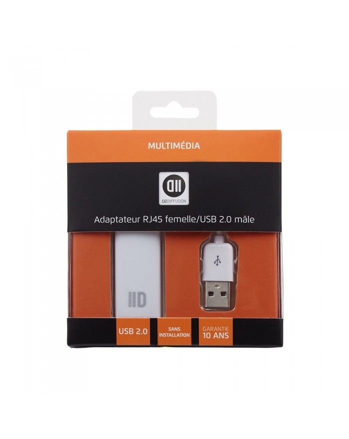 d2 diffusion carte réseau d2 diffusion usb 2.0 vers rj45 (blanc) noir
