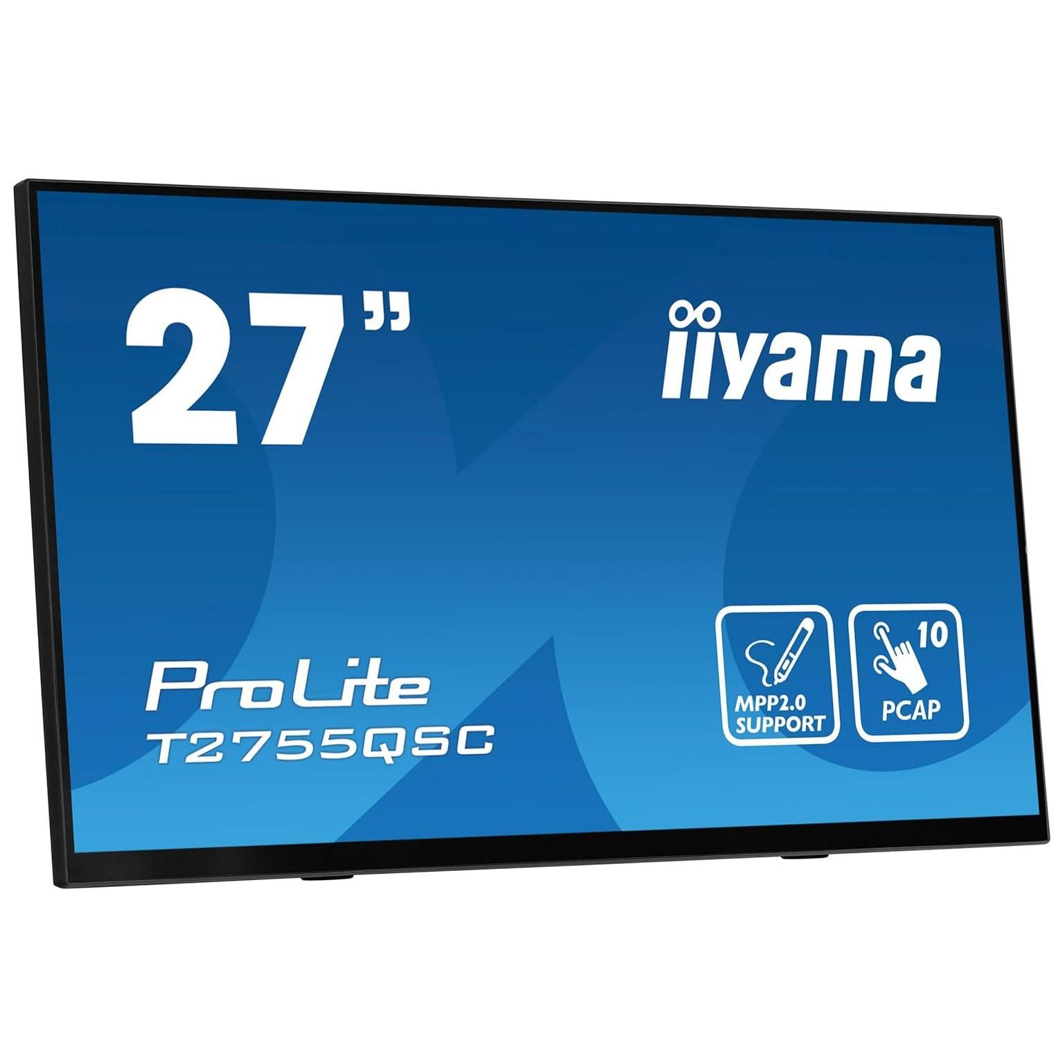 iiyama ProLite T2755QSC-B1 - Écran LED - 27" - écran tactile - 2560 x 1440 WQHD @ 75 Hz - IPS - 400 cd/m² - 1000:1 - 5 ms - HDMI, DisplayPort - haut-parleurs - noir mat