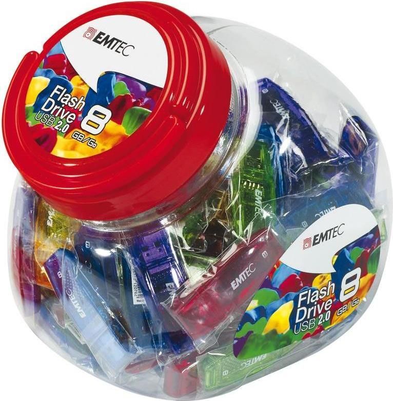 Pack de 80 Clés USB 32 Go EMTEC C410 Color Mix Candy jar USB 2.0 - rouge candi, bleu bonbon, jaune bonbon, vert bonbon, violet bonbon