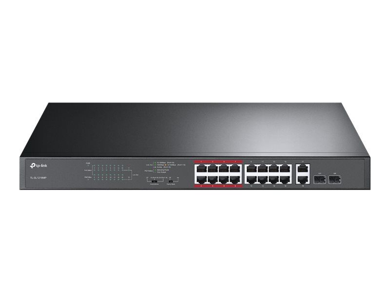 TP-Link TL-SL1218MP - Commutateur - non géré - 16 x 10/100 (PoE+) + 2 x 10/100/1000 + 2 x SFP Gigabit combiné - Montable sur rack (192 W)
