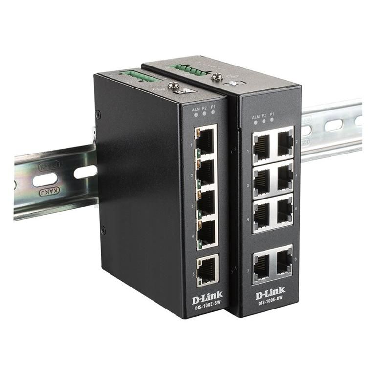 D-Link DIS 100E-8W - Commutateur - non géré - 8 x 10/100 - Montage sur rail DIN, fixation murale - Tension CC