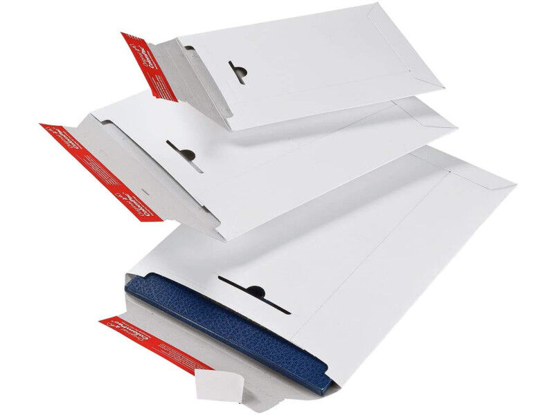 ColomPac Versandtasche mit Wiederverschluss, DIN C4 aus weißer Vollpappe, Wiederverschluss zum Retournieren - 20 Stück (CP 012.05)