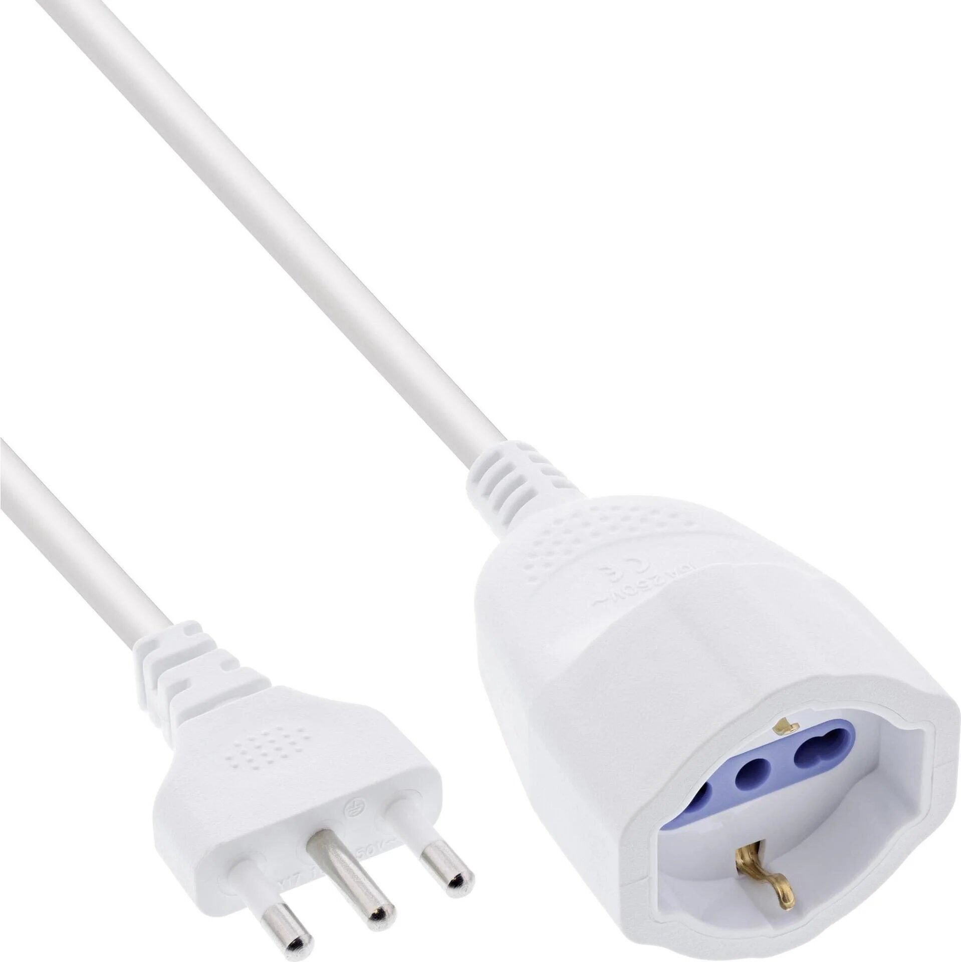 InLine Strom-Verlängerung Schutzkontakt ITALIEN Stecker L / Buchse F - weiß - 10m (16410I)
