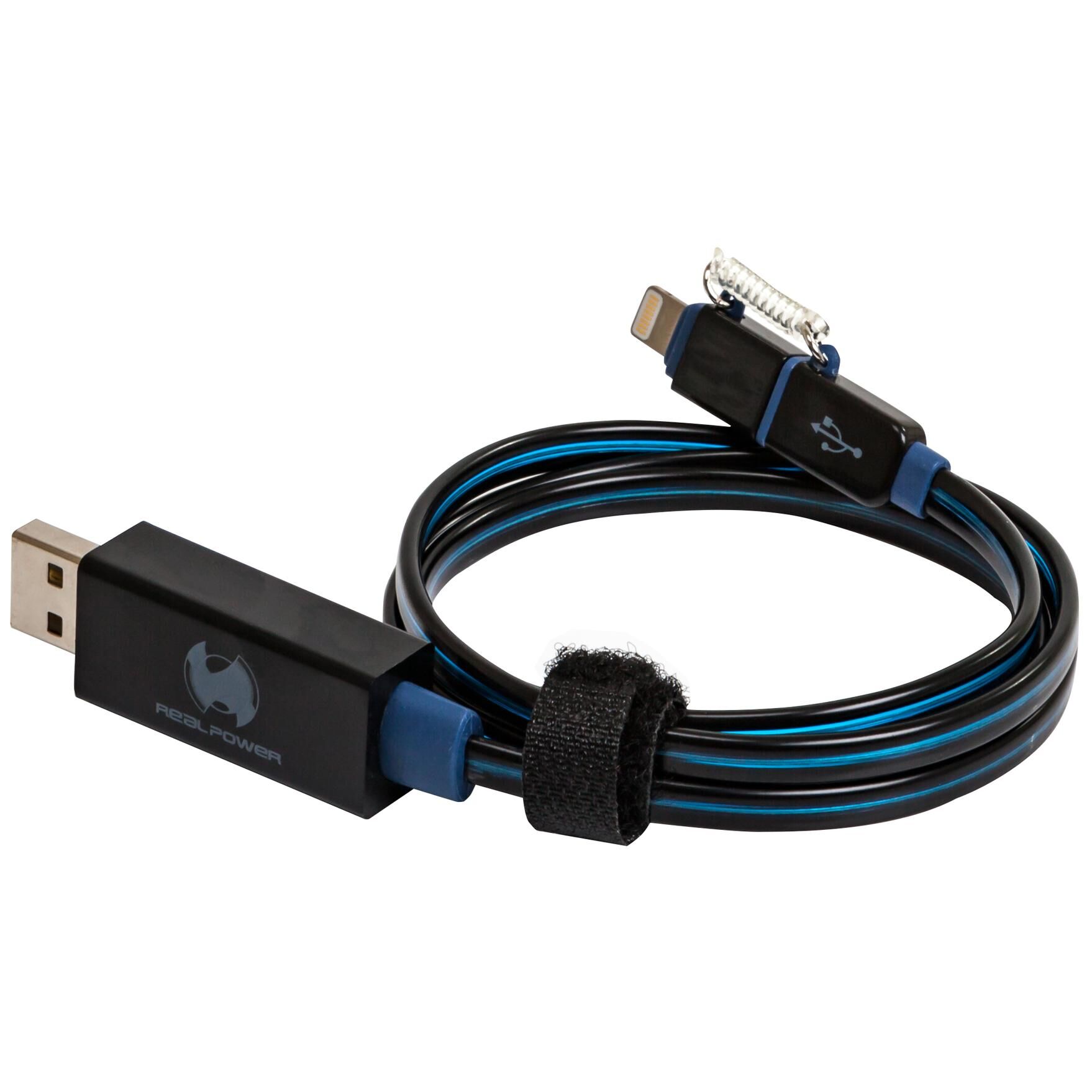 RealPower USB A/Lightning 0.75m 0,75 m Noir, Bleu