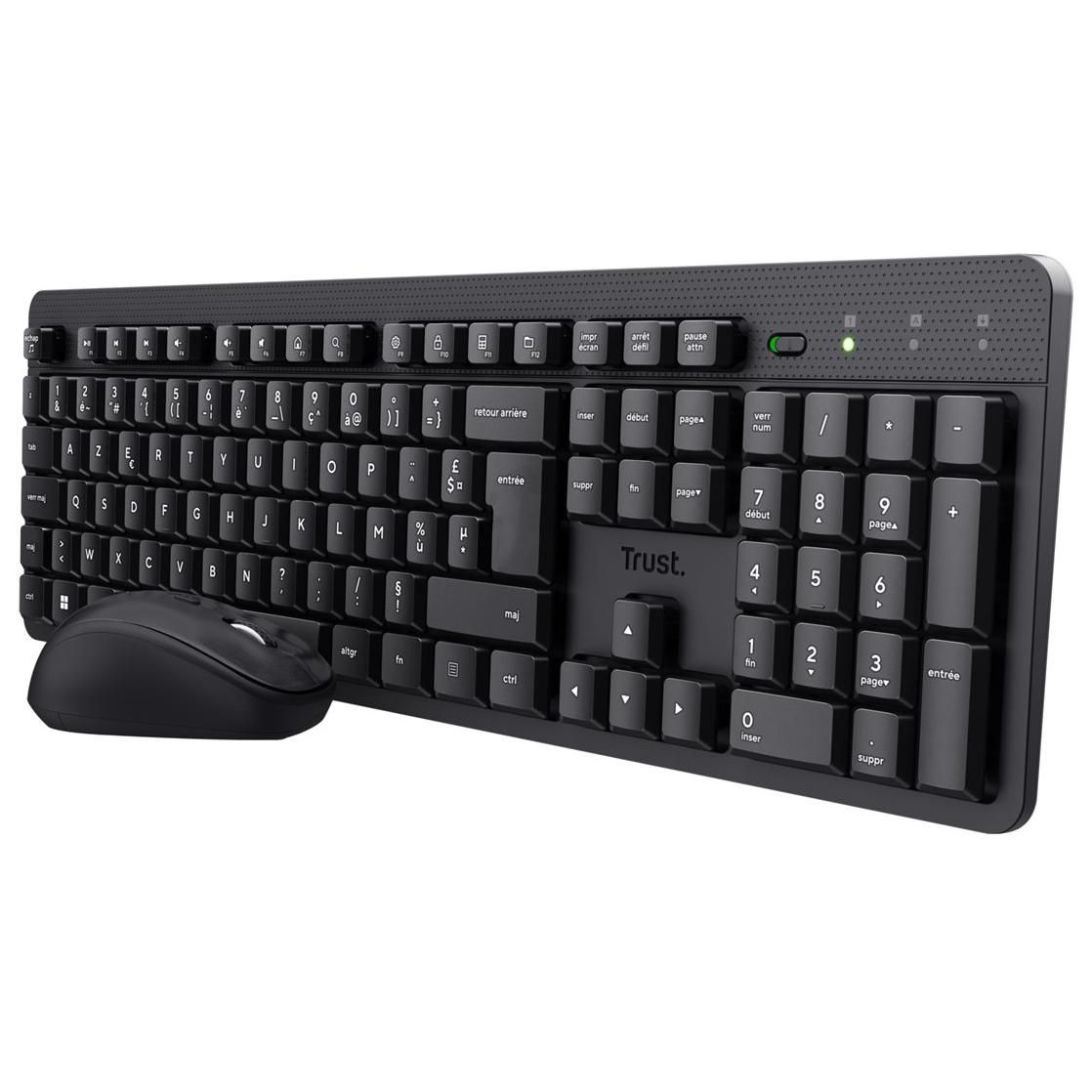 Trust ODY II Pack Souris Clavier sans Fil Silencieux AZERTY, Récepteur USB RF 2.4GHz, Clavier pour PC - Noir