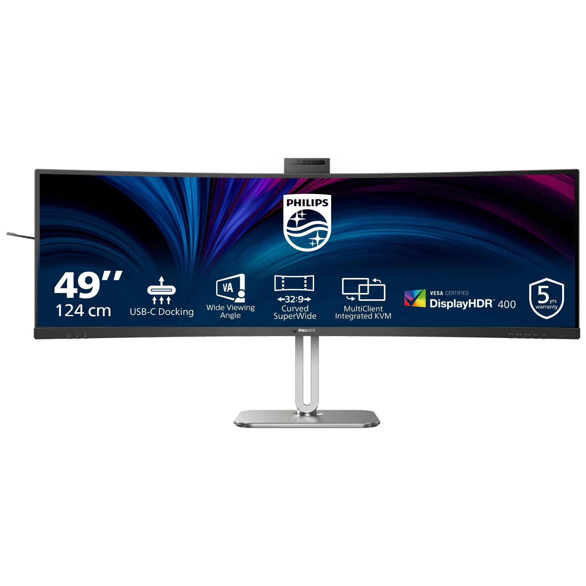 Philips 49B2U5900CH - 5000 Series - écran LED - incurvé - USB - 49" (48.8" visualisable) - 5120 x 1440 Dual Quad HD @ 75 Hz - VA - 400 cd/m² - 3000:1 - DisplayHDR 400 - 4 ms - 2xHDMI, DisplayPort, USB-C - haut-parleurs - noir