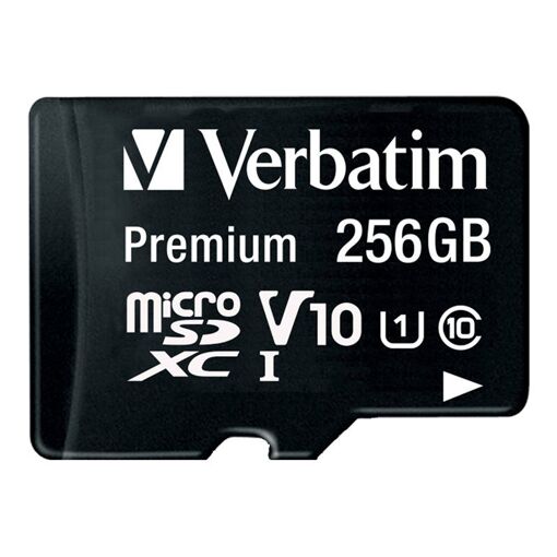 Verbatim Premium MicroSDXC Card - 256GB, UHS Class 1/Class 10, microSDXC UHS-I with SD Adapter (Black)
