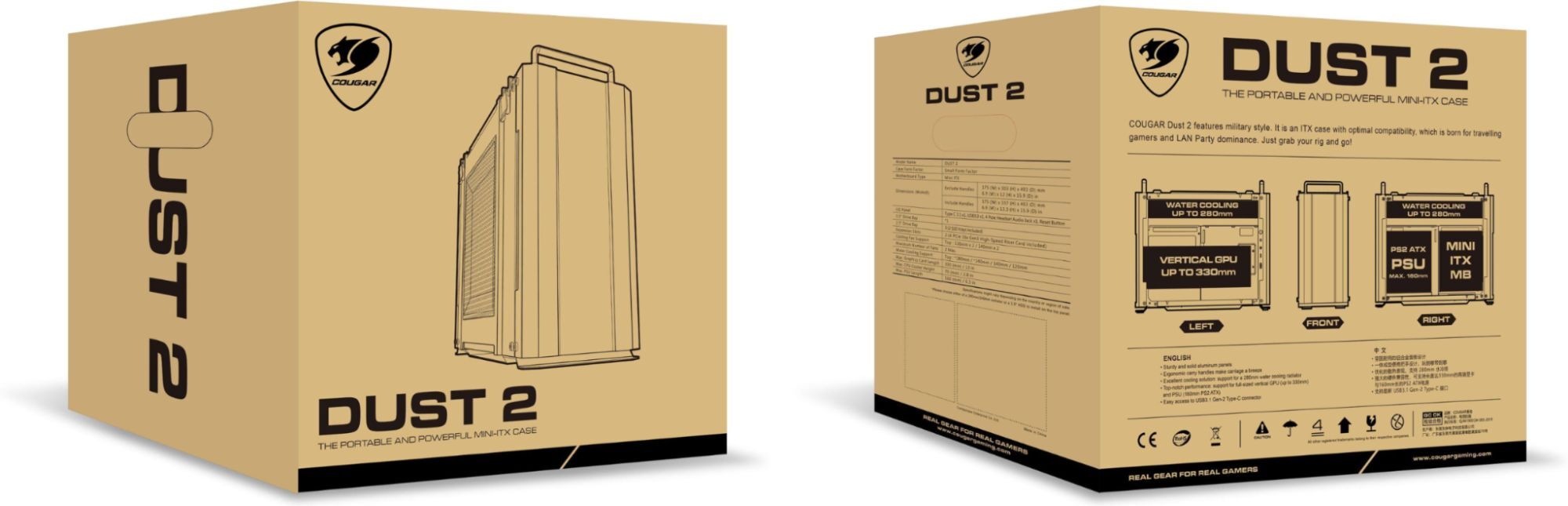 Boitier PC Mini Tour Mini ITX Cougar Dust 2 - Gris/Noir
