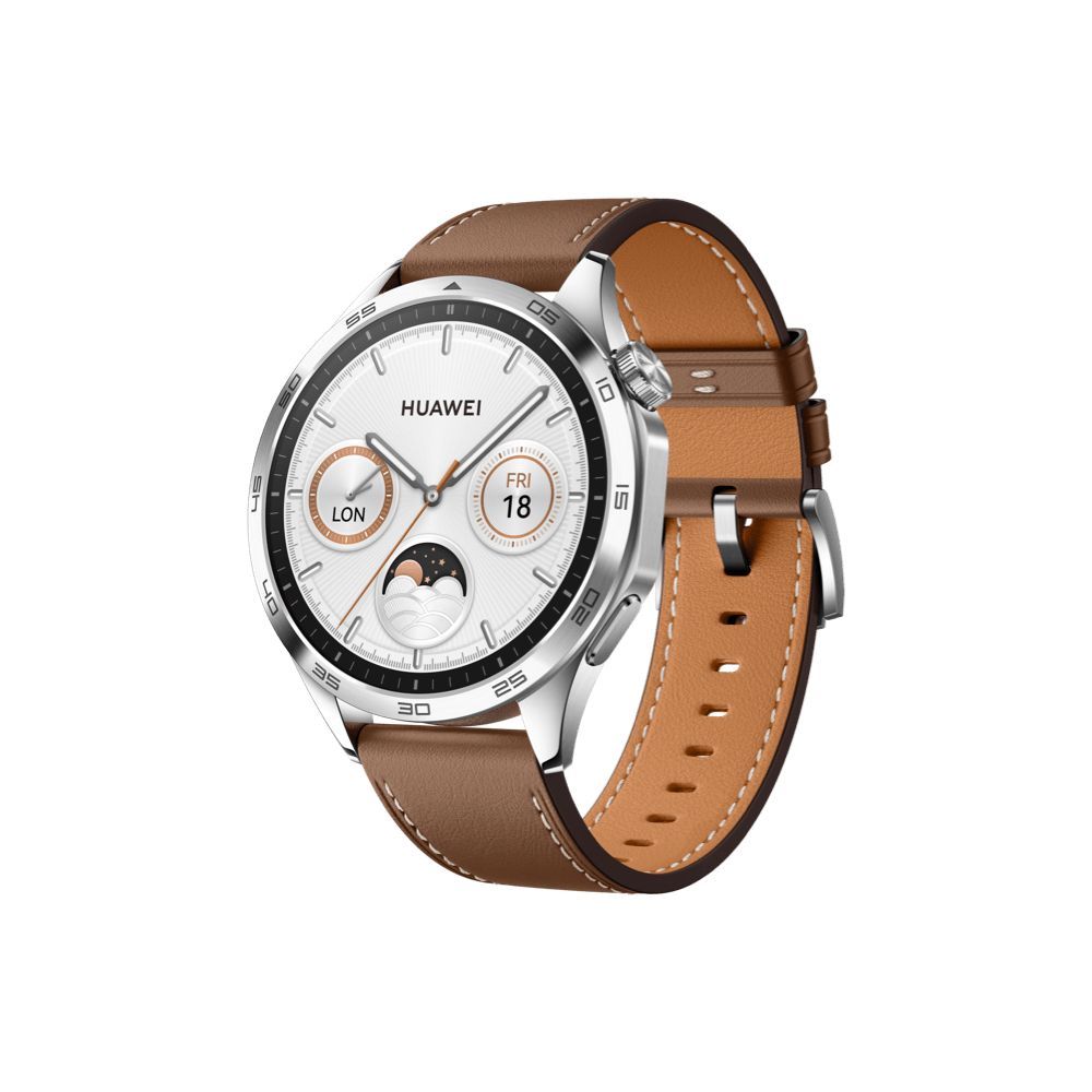Montre connectée Huawei Watch GT 4 46 mm Classic bracelet en cuir Marron