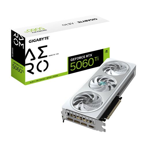 Carte graphique Gigabyte GeForce RTX 5060 Ti AERO OC 16 Go - 16 Go GDDR7, 128 bits, PCI-E 5.0, Fréquence du processeur 2647MHz, 3 x DisplayPort, 1 x HDMI