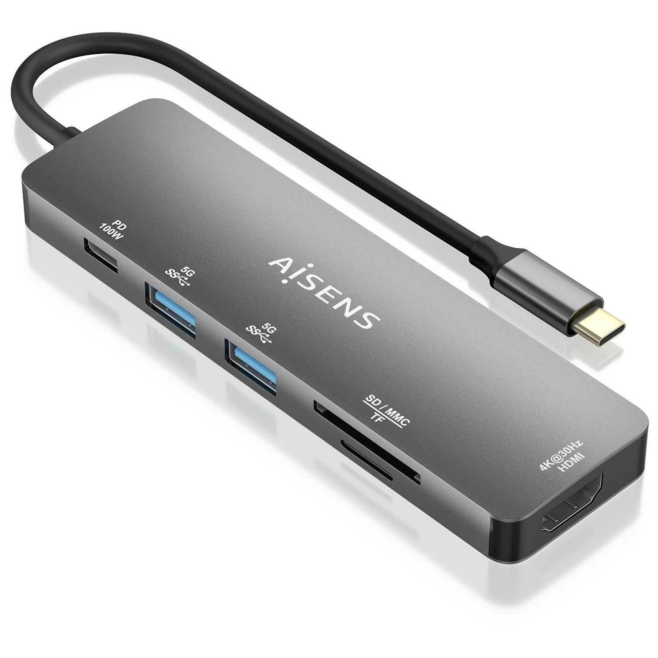 AISENS ASUC-6P016-GR station d'accueil Avec fil USB 3.2 Gen 1 (3.1 Gen 1) Type-C Gris