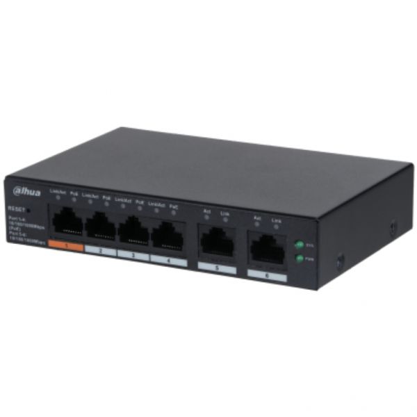 Dahua CS4006-4GT-60 - Commutateur - géré par le cloud - intelligent - 4 x 10/100/1000 (PoE) + 2 x 10/100/1000 (liaison montante) - de bureau, fixation murale - High PoE / PoE (60 W)