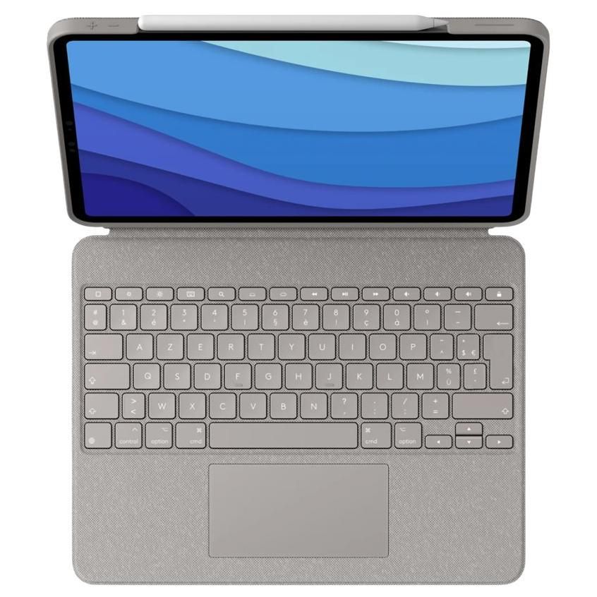 Logitech Combo Touch - Clavier et étui - avec trackpad - rétroéclairé - Apple Smart connector - AZERTY - Français - sable - pour Apple 12.9-inch iPad Pro (5ème génération)
