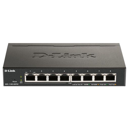 D-Link EasySmart Switch DGS-1100-08P - V2 - Smart Switch - 8 x 10/100/1000 (PoE) - Desktop - PoE (64W)