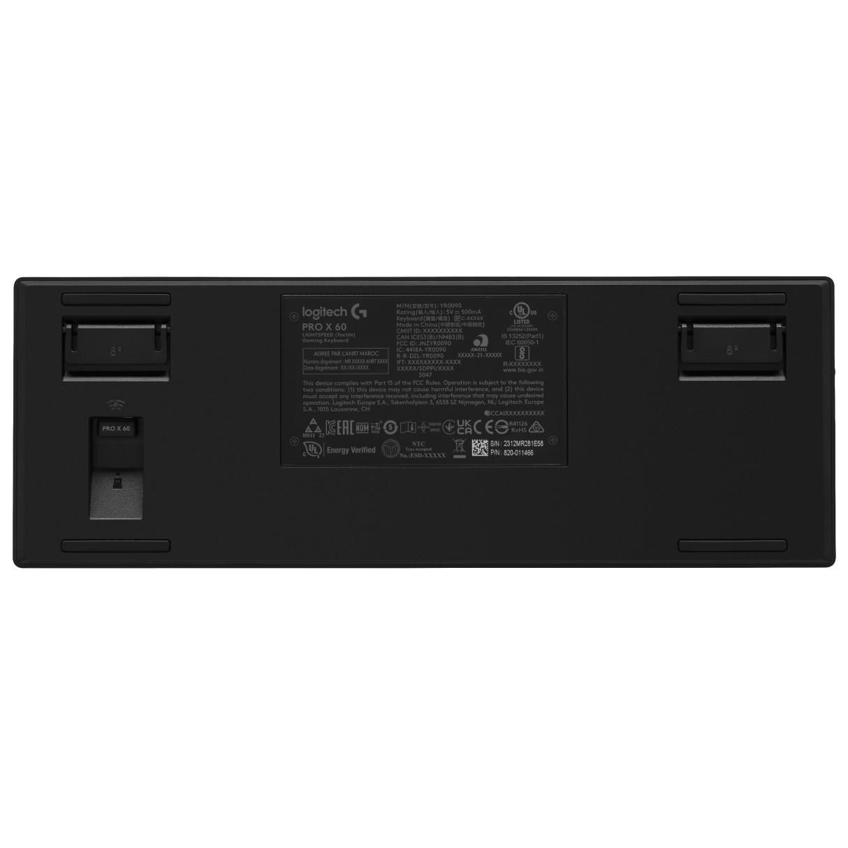 Logitech PRO X 60 - Clavier - 60% - TKL - backlit - sans fil - 2.4 GHz, Bluetooth - QWERTY - Pan Nordic - noir