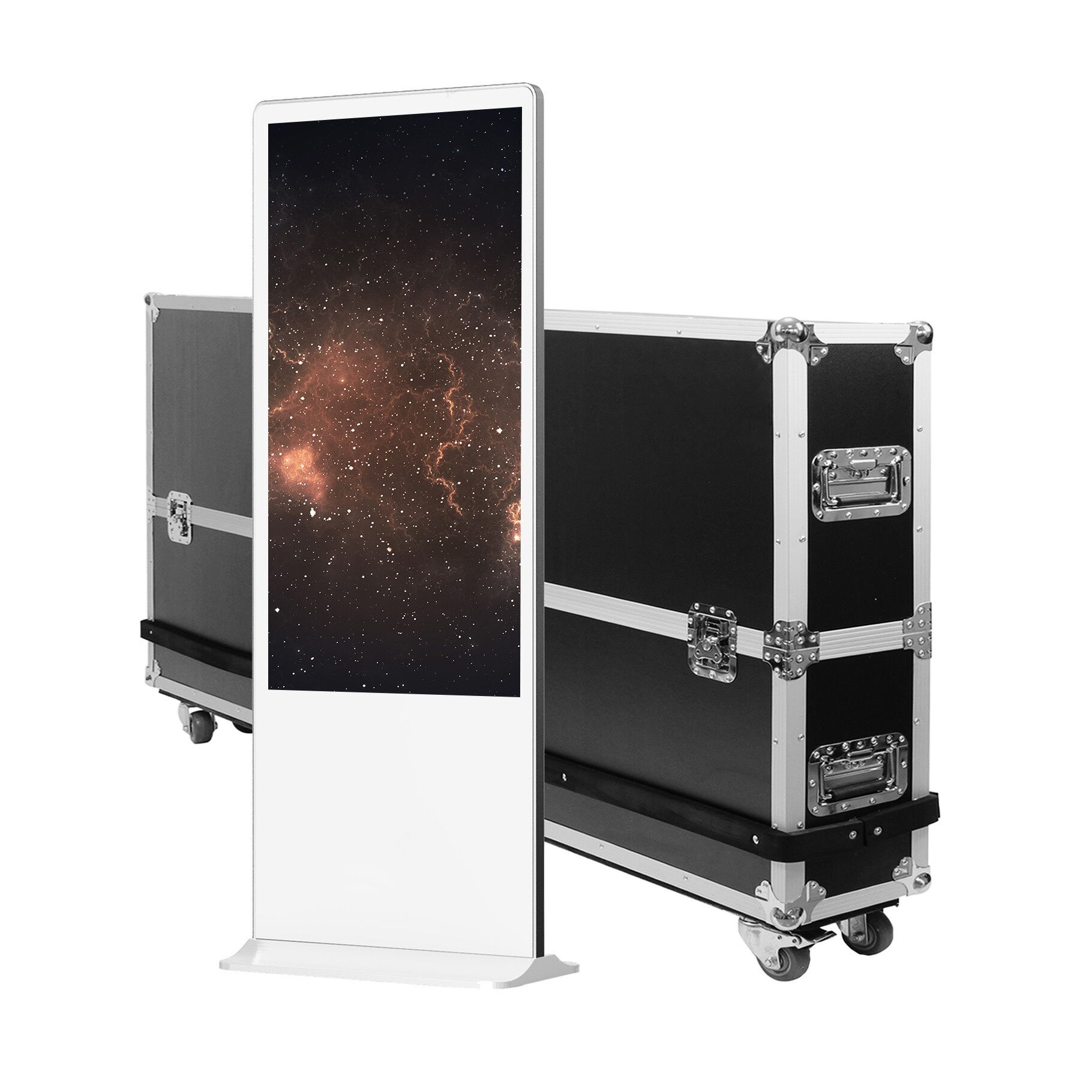Totem vidéo indoor tactile 43" FULL HD 500cd Blanc avec flightcase