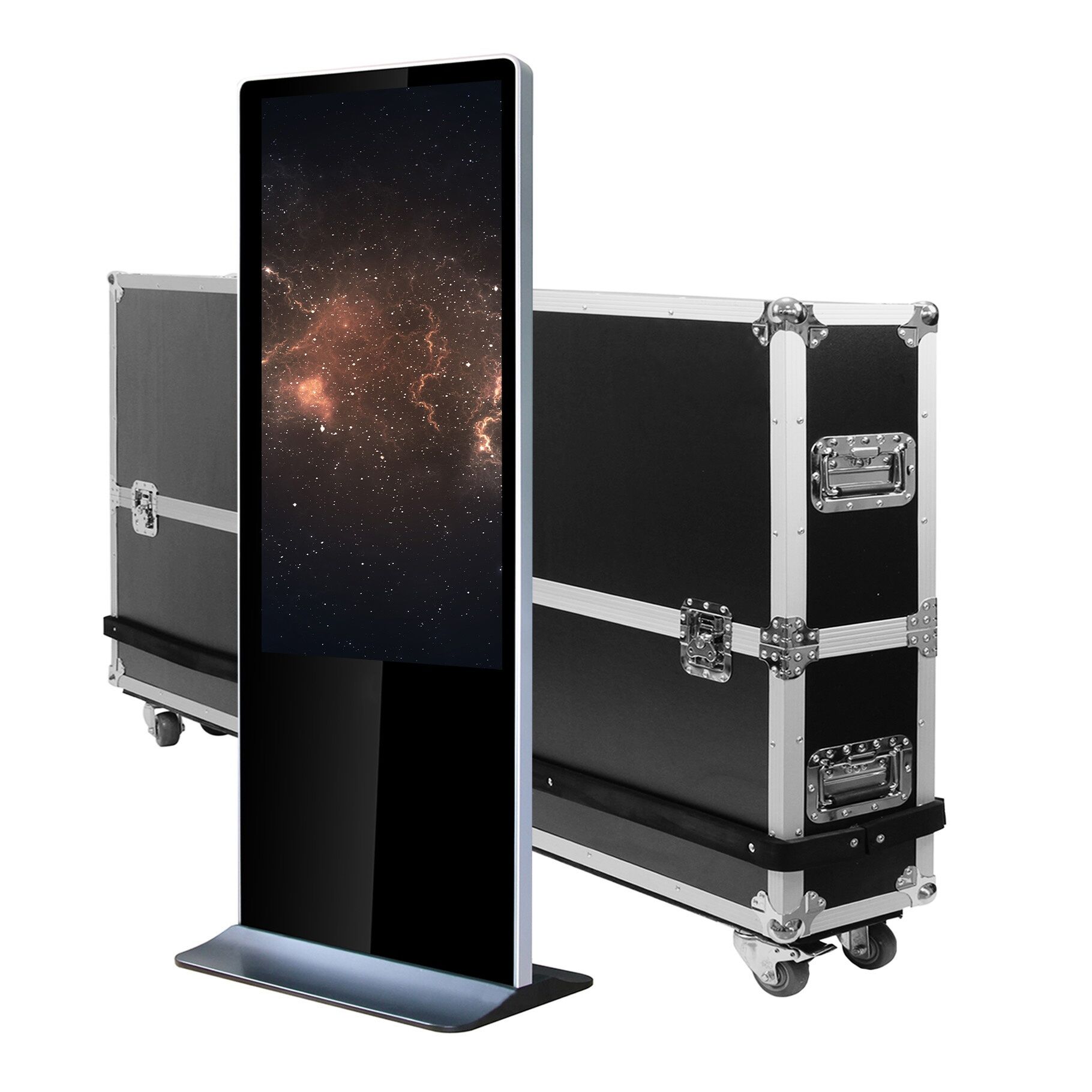 Totem vidéo 55'', FULL HD, 500 cd, 24h/7j, Indoor, Tactile + Flightcase