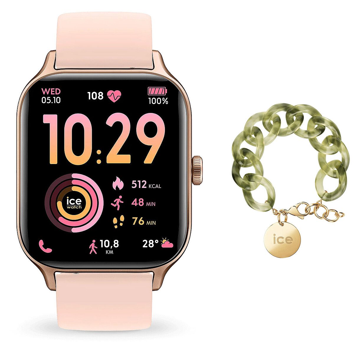 Ice Watch Ice Fit RT 3.0 Oro Rosa + Bracelete Cadena Opalina Verde ¡Oferta!