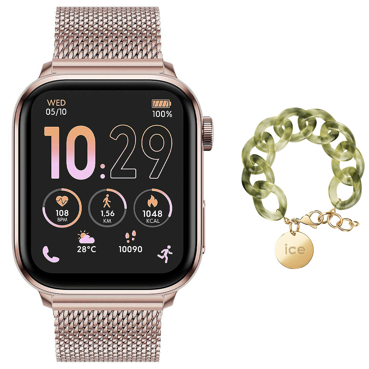 Ice Watch Ice Smart 3.0 Oro Rosa Bracelet Milanés Cadena Opalina Verde