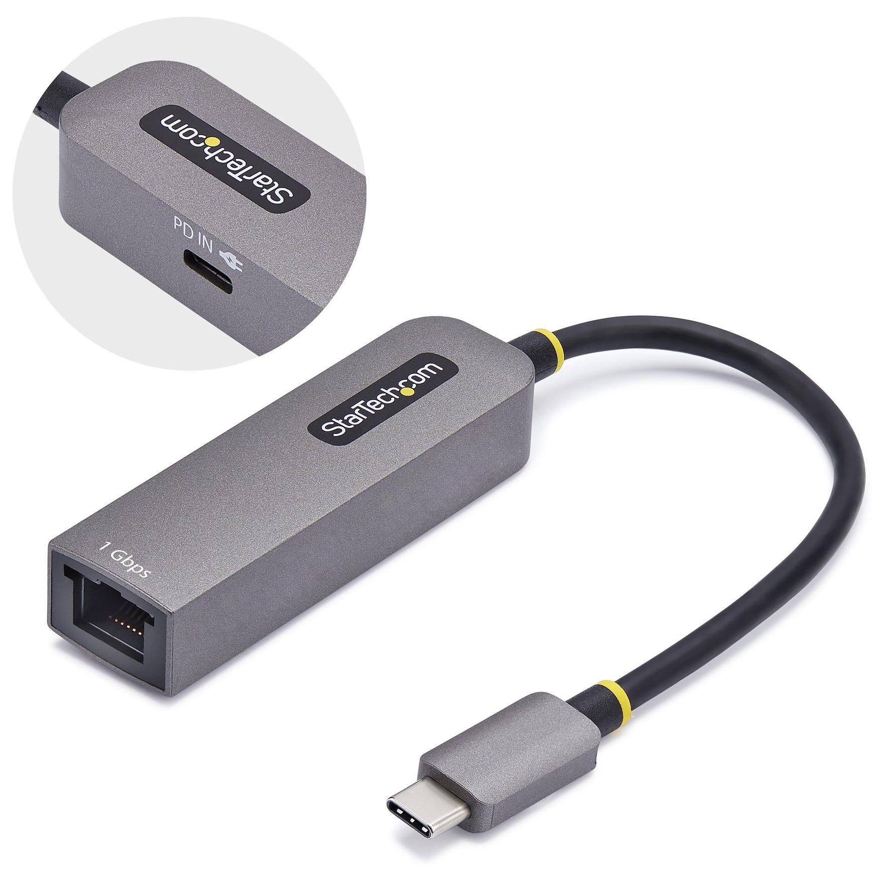Adaptador StarTech.com USB-C a Ethernet, 100W de paso PD, velocidad de red de 1 Gbps, compatible con Thunderbolt, Windows y Mac