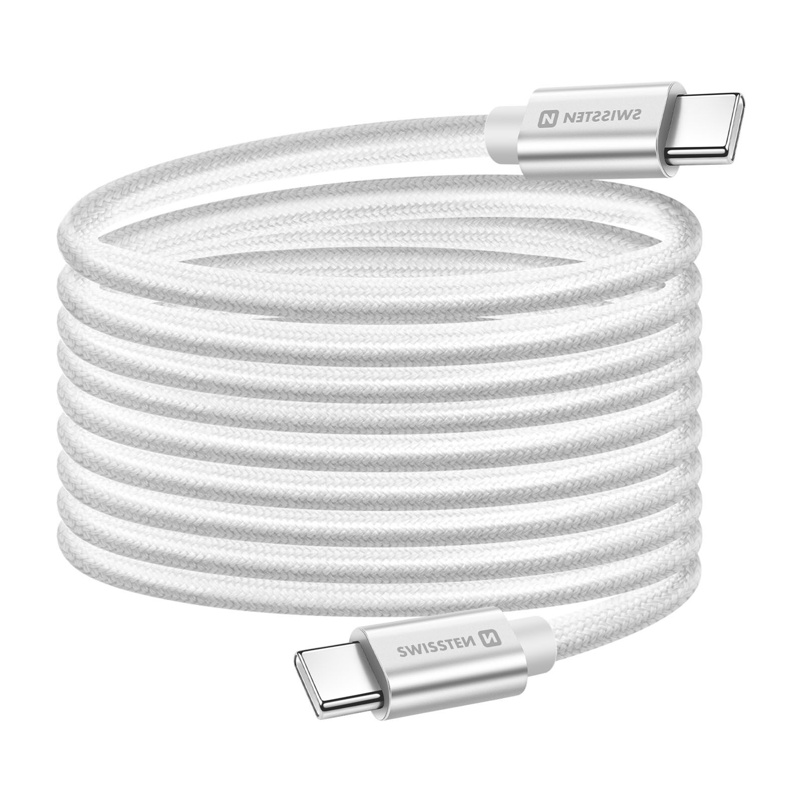 Swissten 3m USB-C to USB-C Cable, 60W Universal Quick Charge and Fast Data Transfer, Silver