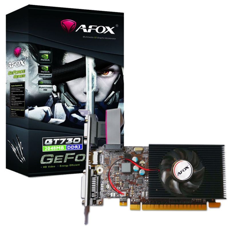 Tarjeta gráfica Afox GeForce GT 730 1GB DDR3 64 bits DVI HDMI VGA con ventilador LP (AF730-1024D3L7-V1)