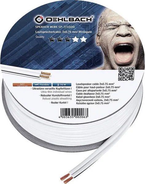 Oehlbach Speaker Wire 2 x 0.75 mm, White (10m Reel)