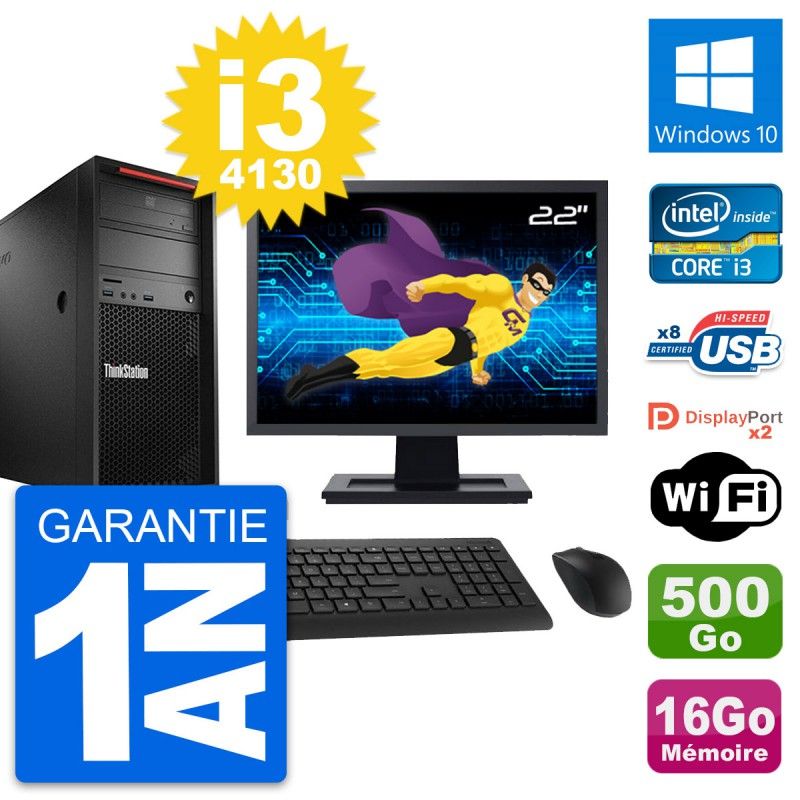 PC Tour Lenovo P300 Ecran 22" Core i3-4130 RAM 16Go Disque 500Go Windows 10 Wifi