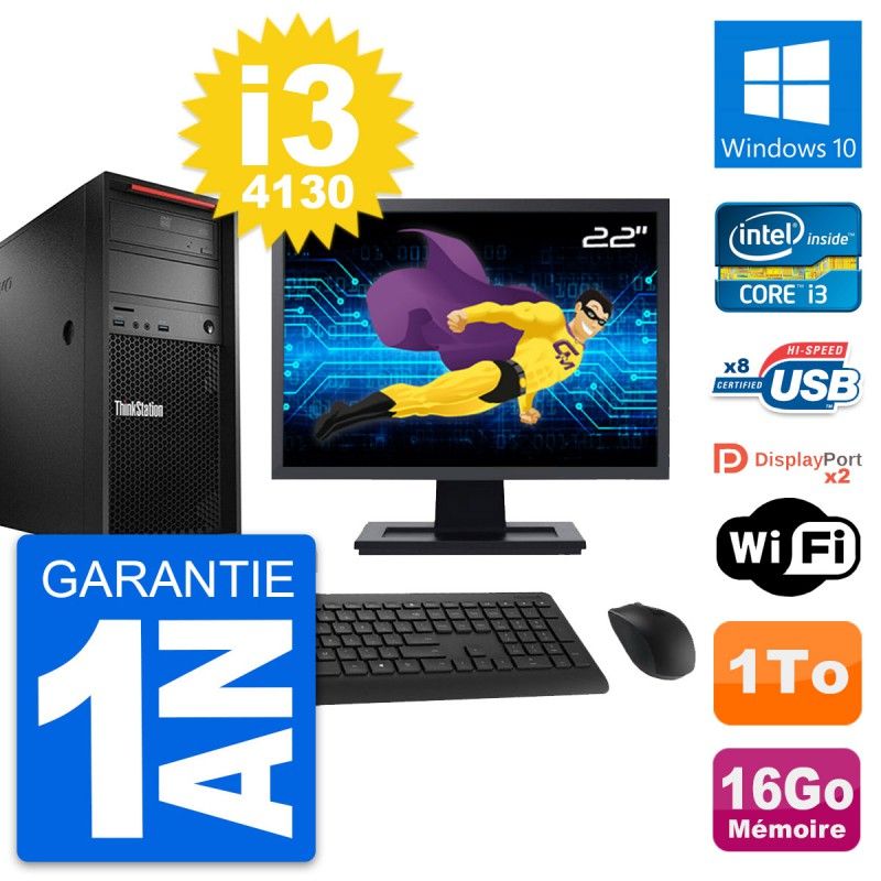 PC Tour Lenovo P300 Ecran 22" Intel i3-4130 RAM 16Go Disque 1To Windows 10 Wifi