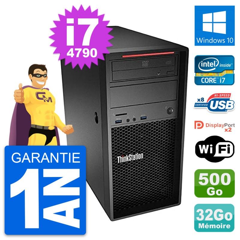PC Tour Lenovo ThinkStation P300 i7-4790 RAM 32Go Disque 500Go Windows 10 Wifi