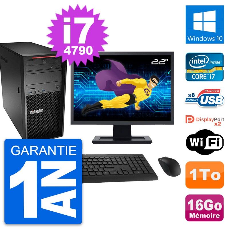 PC Tour Lenovo P300 Ecran 22" Intel i7-4790 RAM 16Go Disque 1To Windows 10 Wifi