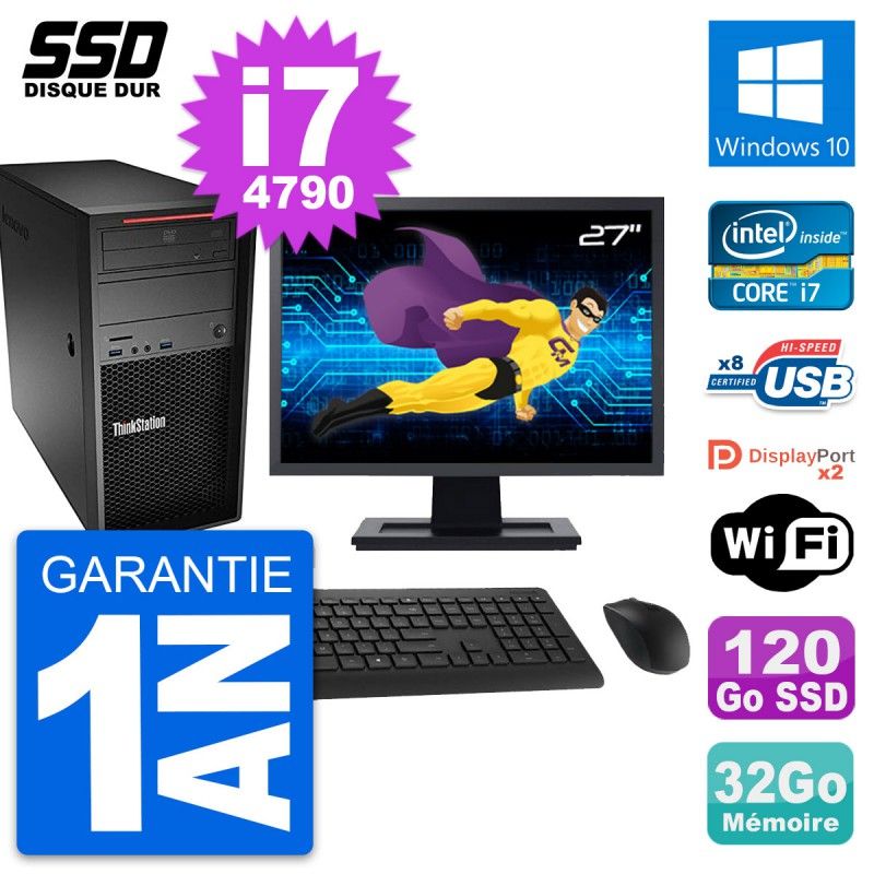 PC Tour Lenovo P300 Ecran 27" Intel i7-4790 RAM 32Go SSD 120Go Windows 10 Wifi