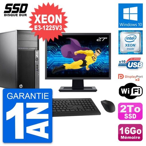 PC de trabajo HP Z230 - Pantalla de 27', Procesador Intel Xeon E3-1225V3, 16GB RAM, 2TB SSD, Windows 10, WiFi