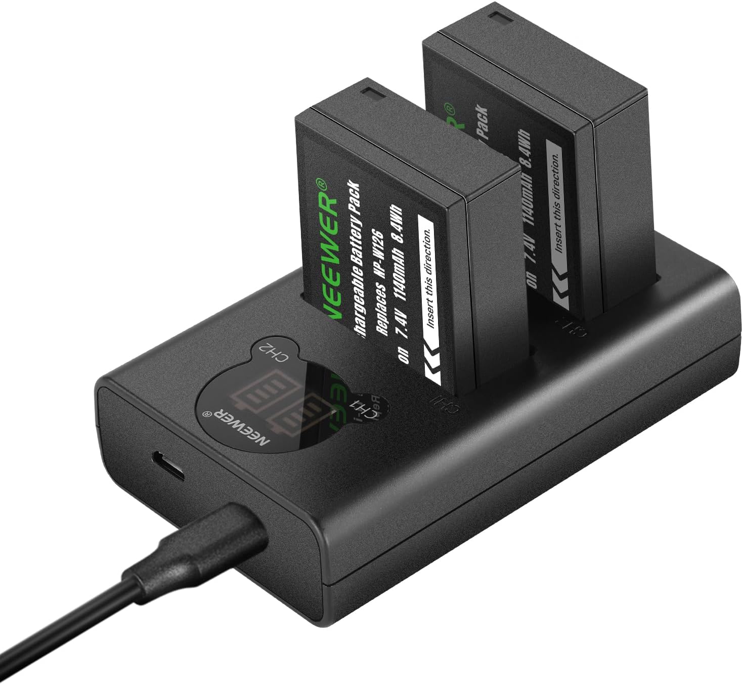 Neewer NP-W126 Battery Kit with 2 Chargers & USB C Cable, 2x 1140mAh Camera Batteries Compatible with Fuji X Series