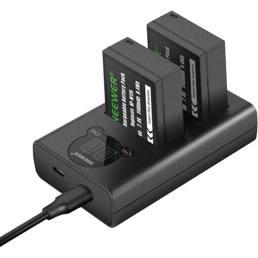 Kit de batería Neewer NP-W126 con 2 cargadores y cable USB C, 2 baterías de cámara de 1140mAh compatibles con Fuji X100VI, X-T30 II, X-S10, X-T200, X100F, X100V, X-A5, X-E4, X-Pro3, X-T3, X-T20