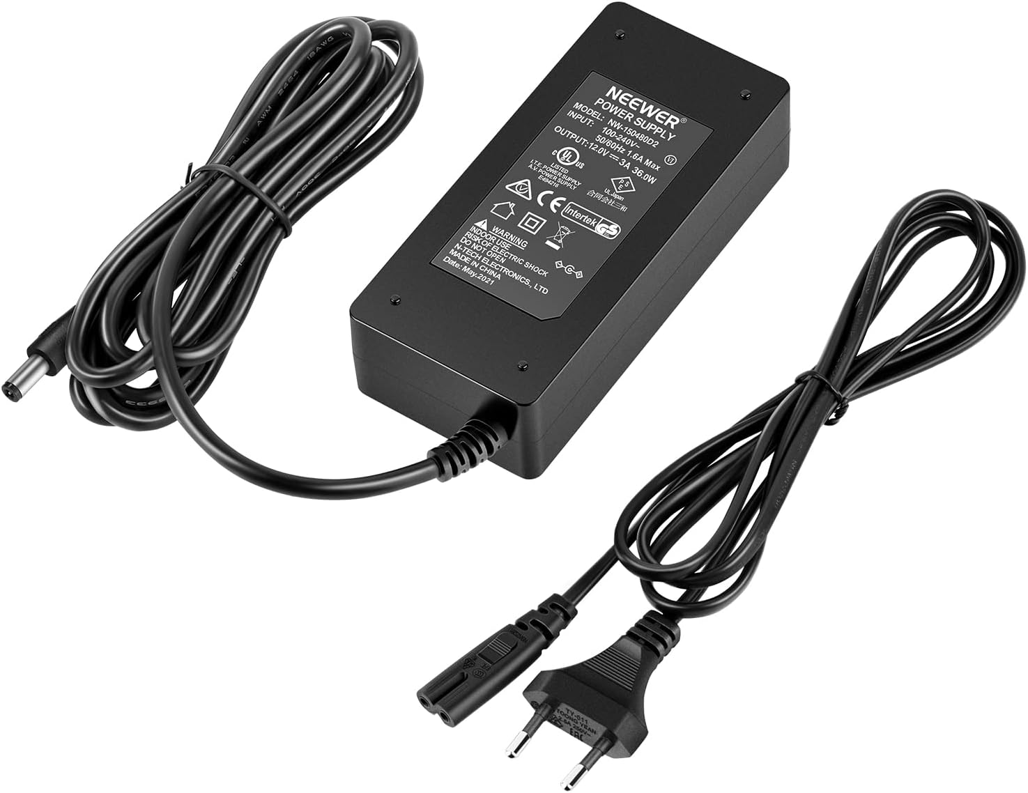 Neewer 12V 3A 36W Power Adapter with 2m Cable for LED Lights and Ring Lights (UL Certified)