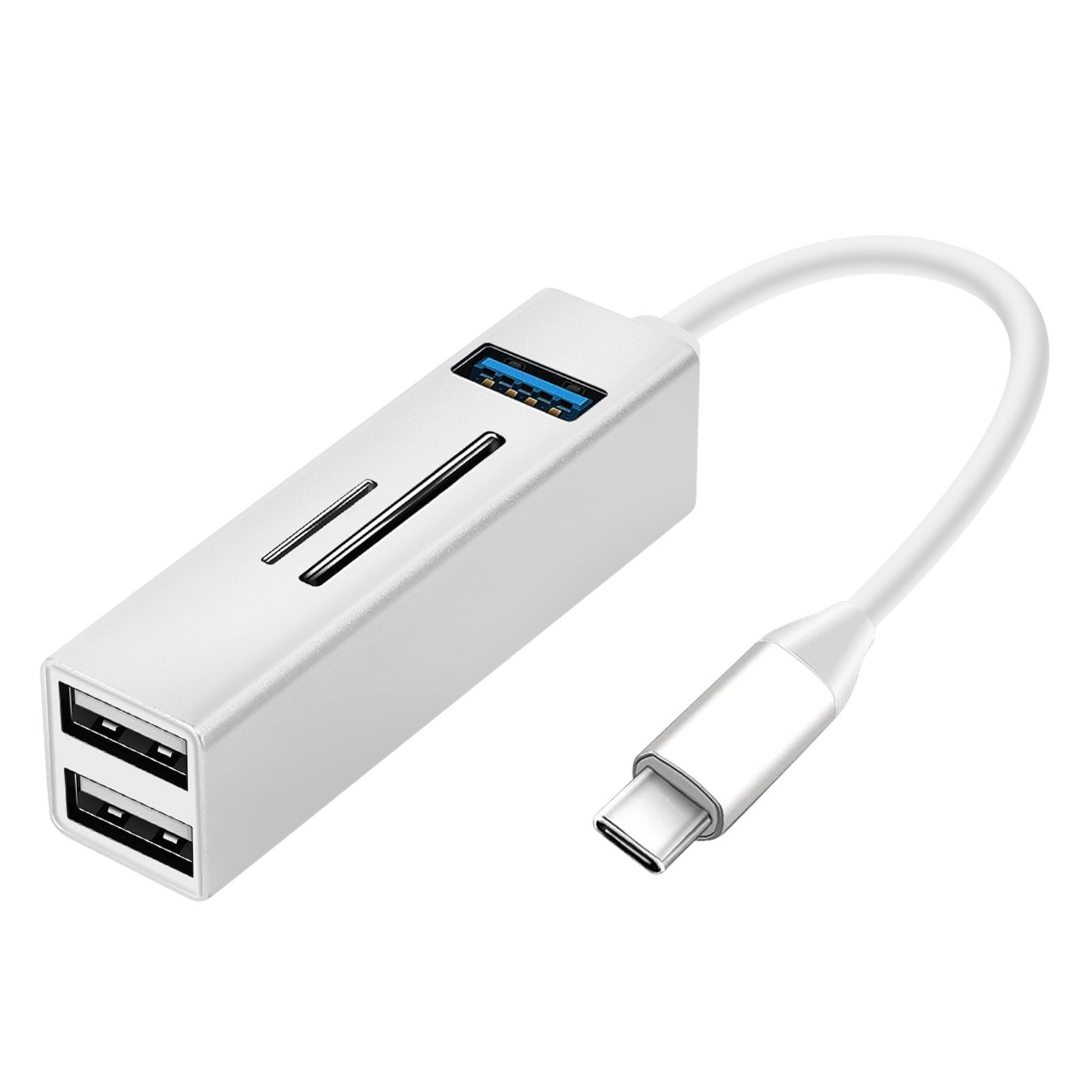 Avizar 5-in-1 USB-C Hub, 3 Port USB + SD/Micro-SD Card Reader, Silver