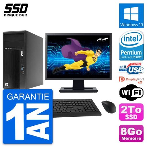 HP Z230 Workstation - 22-inch Screen, Intel Pentium G3220, 8GB RAM, 2TB SSD, Windows 10, WiFi