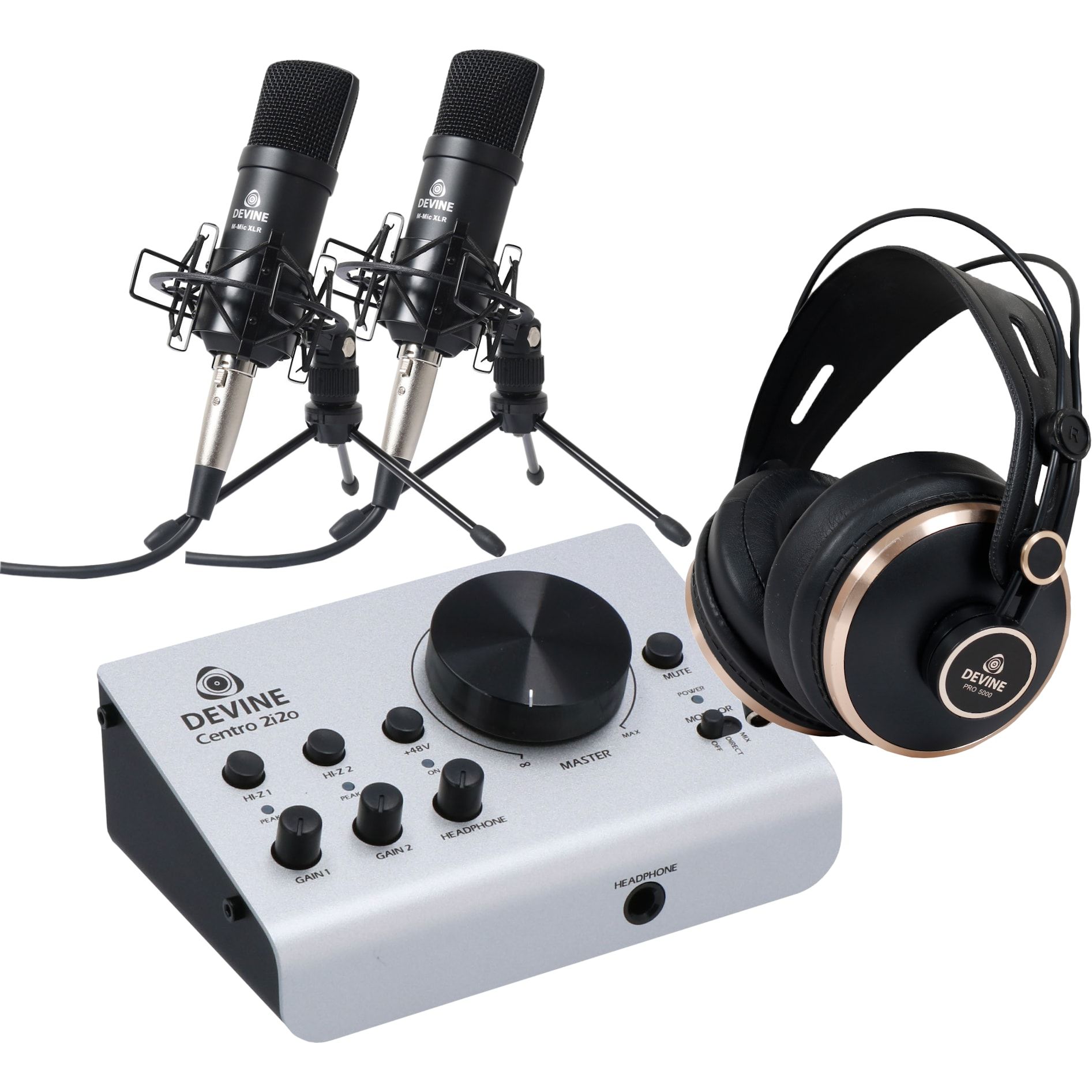 Devine 2i2o Recording Pack with 2 M-Mic XLR Microphones and Headphones