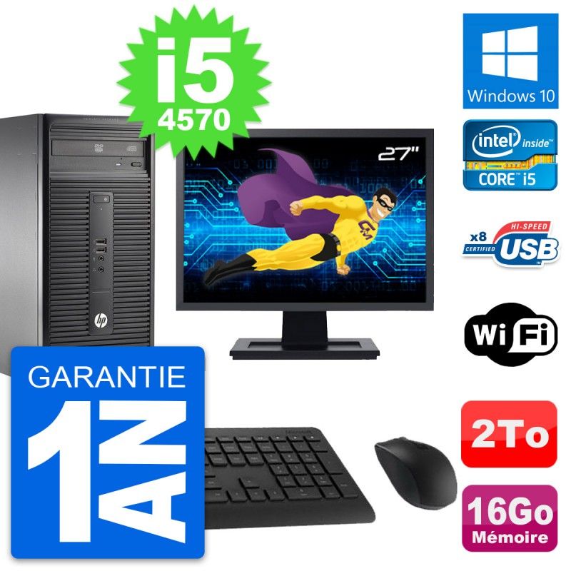HP 280 G1 MT Desktop PC - 27" Screen, Core i5-4570, 16GB RAM, 2TB HDD, Windows 10