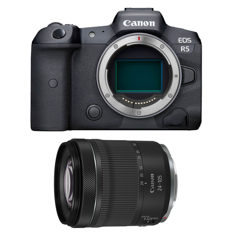 Canon EOS R5 Hybrid Camera + RF 24-105mm f/4-7.1 IS STM Lens - 45MP - 5-Axis Stabilizer - 4K - Black