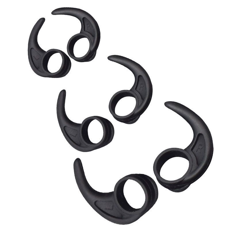 INF Silicone Ear Tips with Hooks, 3 Sizes (S/M/L), Black