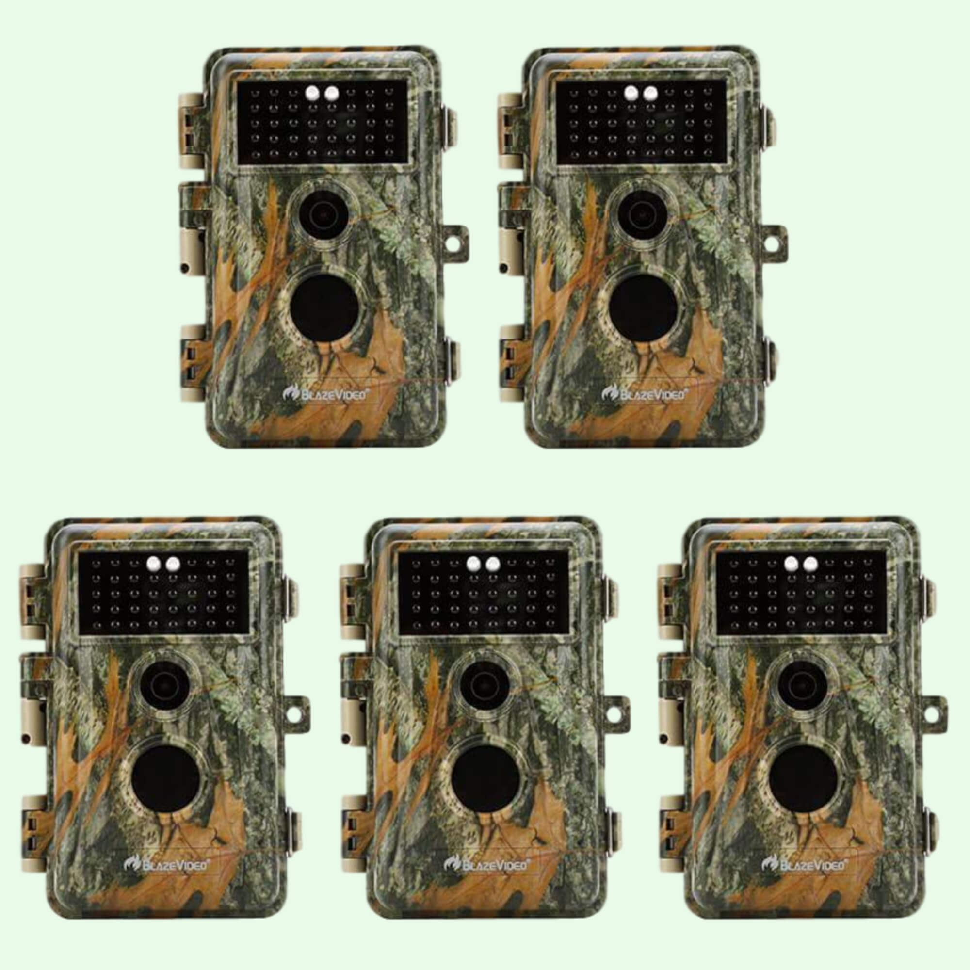 BlazeVideo Pack x5 Night Vision Cameras 64MP HD 1296P, 70° PIR Motion Detection No Glow Invisible, Waterproof IP66 | A252 Green