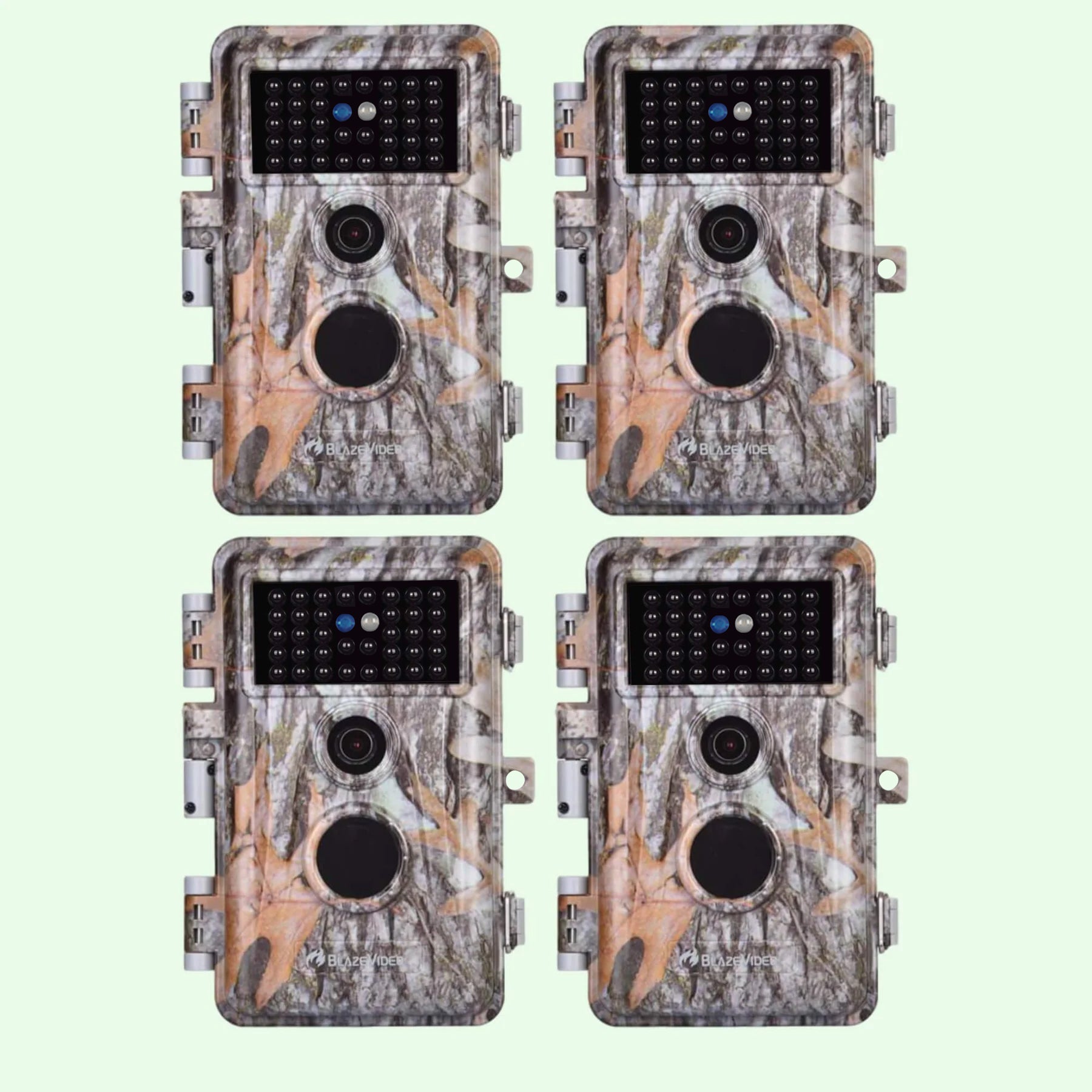 BlazeVideo Pack x4 Night Vision Cameras, 64MP HD1296P, PIR Motion Detection 70°, IP66 Waterproof & Time Lapse Function | A252 Grey