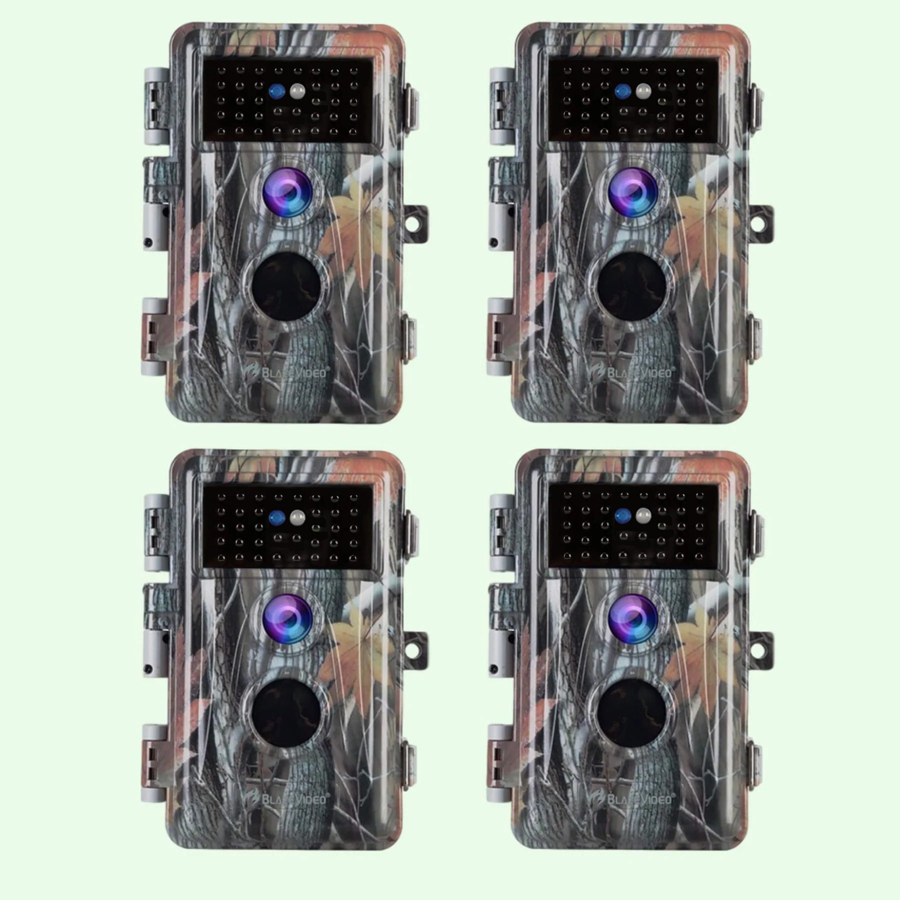 BlazeVideo Pack x4 Animal Night Vision Camera 64MP HD1296P, 70° PIR Motion Detection IP66 Waterproof Time Lapse | A252 Camouflage