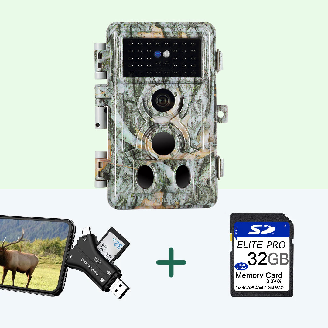 BlazeVideo 64MP HD Camera Trap with Night Vision, IP66 Waterproof, 32GB SD Card and Reader | A262 Grey